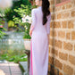 Purple Branches Silk Embroidery Ao Dai Set