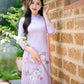 Purple Branches Silk Embroidery Ao Dai Set