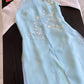 Mom and Daughter Blue Branches Slit Sparkles Ao Dai Set| Pre-made Traditional Vietnamese Ao Dai | Lunar New Year | Ao Dai for Girl, Mom|FL