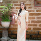 Beige Branches Embroidery Gấm Ao Dai Set w/ Red Gấm Pants | Pre-made Traditional Vietnamese Ao Dai| Gam Ao Dai with Pants|FL