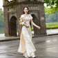 Cream Halter Butterfly Ao Dai Set |Pre-made Modernized Vietnamese Ao Dai| Ao Dai with Pants | Lunar New Year|9B