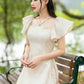 Cream Halter Butterfly Ao Dai Set |Pre-made Modernized Vietnamese Ao Dai| Ao Dai with Pants | Lunar New Year|9B