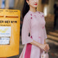 Pink Lotus Embroidered Button Ao Dai Set |Pre-made Modernized Vietnamese Ao Dai|Women Ao Dai with Pants | Lunar New Year| Ao Dai Cach Tan|3C