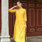 Shifted Yellow Holly Button Ao Dai Set |Pre-made Modernized Vietnamese Ao Dai|Women Ao Dai with Pants | Lunar New Year| Ao Dai Cach Tan|5-6E