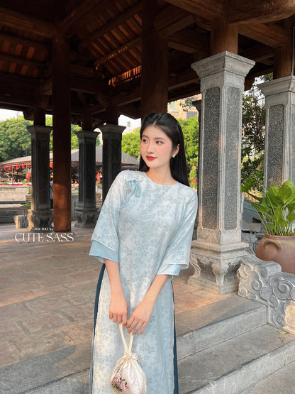Shifted Daisy Chiffon Ao Dai Top Only, NO PANTS (3 Colors)