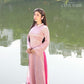 Light Pink Wreath Pattern Gam Ao Dai Set Wide Sleeves | Pre-made Vietnamese Ao Dai| Women Ao Dai | Lunar New Year| Ao Dai Truyen Thong|13D