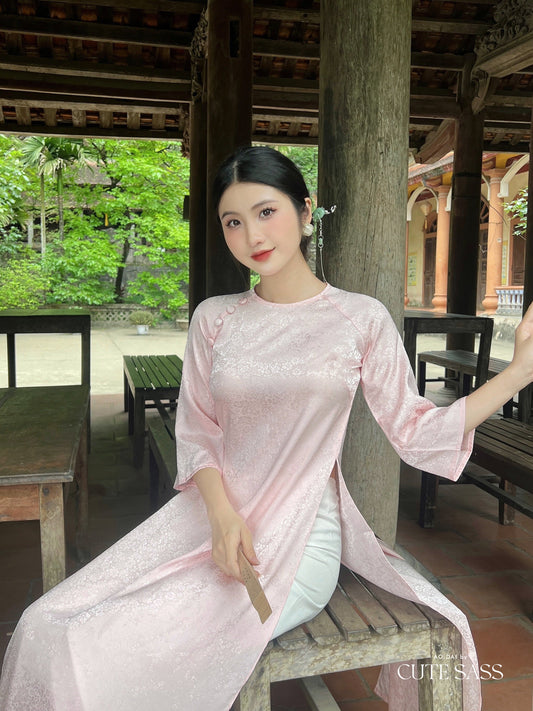 Light Pink Gam Ao Dai Top Only, NO PANTS | Pre-made Vietnamese Ao Dai| Women Ao Dai | Lunar New Year| Ao Dai Truyen Thong|10B