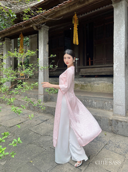 Light Pink Gam Ao Dai Top Only, NO PANTS | Pre-made Vietnamese Ao Dai| Women Ao Dai | Lunar New Year| Ao Dai Truyen Thong|10B