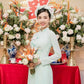 Cyan/Pink 3D Flowers Sparrow Chiffon Ao Dai Set|Pre-made Traditional Vietnamese Ao Dai with Pants|Lunar New Year| Ao Dai Truyen Thong|10-11A