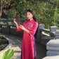 Hot Pink Sparrow Pearls Leaf Gấm Ao Dai Set w/ Light Pink Gấm Pants | Pre-made Traditional Vietnamese Ao Dai| Gam Ao Dai with Pants|10C