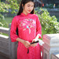 Hot Pink Sparrow Pearls Leaf Gấm Ao Dai Set w/ Light Pink Gấm Pants | Pre-made Traditional Vietnamese Ao Dai| Gam Ao Dai with Pants|10C