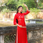 Red Blossom Embroidery Gấm Ao Dai Set w/ Blush Gấm Pants | Pre-made Traditional Vietnamese Ao Dai | Lunar New Year| Gam Ao Dai with Pants|FL