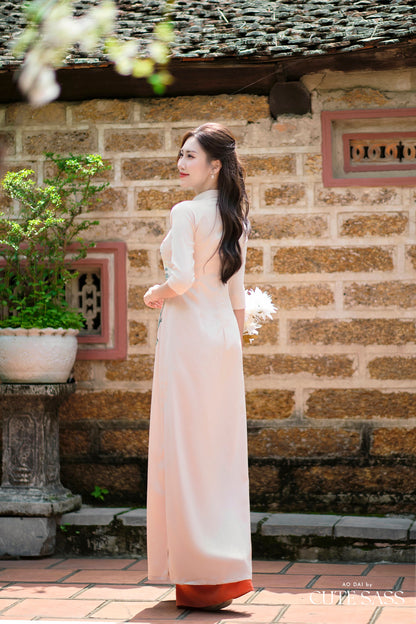 Beige Embroidery Ao Dai Set | Pre-made Traditional Vietnamese Ao Dai | Women Ao Dai with Pants | Lunar New Year| Ao Dai Truyen Thong |FL