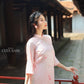 Light Pink Sakura Pearl Gấm Ao Dai Set w/ Hot Pink Gấm Pants