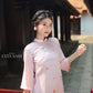 Light Pink Sakura Pearl Gấm Ao Dai Set w/ Hot Pink Gấm Pants