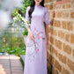Purple Branches Silk Embroidery Ao Dai Set
