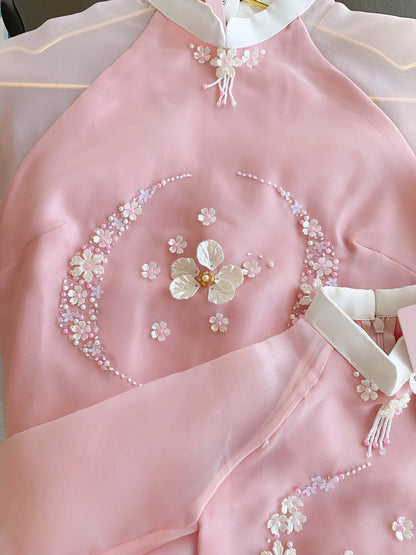 Mom and Daughter Pink Wrealth Sparkles Ao Dai Set| Pre-made Traditional Vietnamese Ao Dai | Lunar New Year | Ao Dai for Girl, Mom|FL