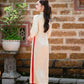 Beige Branches Embroidery Gấm Ao Dai Set w/ Red Gấm Pants | Pre-made Traditional Vietnamese Ao Dai| Gam Ao Dai with Pants|FL