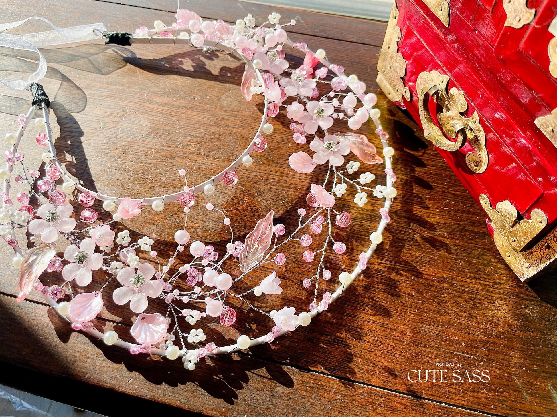 LUNA FLORA Pink Sakura Garden Head Piece #3 | Vietnamese Ao Dai Accessories | Wedding Ao Dai | Bridal Ao Dai| Tet Lunar New Year Headband