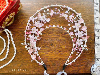 LUNA FLORA Pink Sakura Garden Head Piece #3 | Vietnamese Ao Dai Accessories | Wedding Ao Dai | Bridal Ao Dai| Tet Lunar New Year Headband