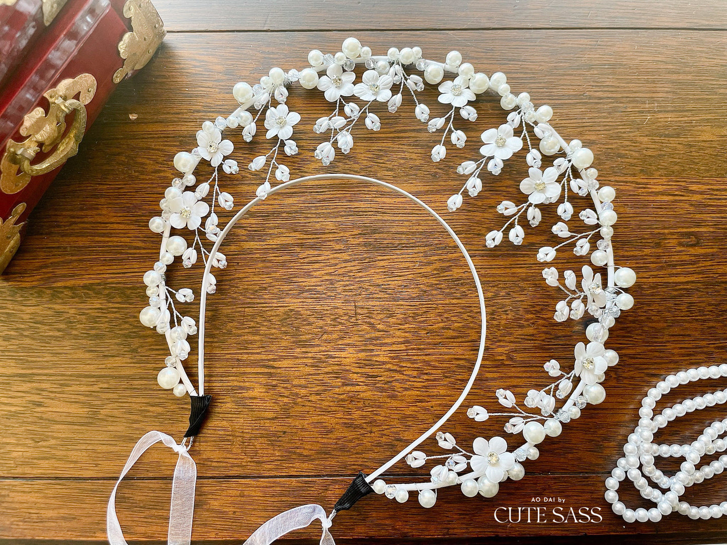 LUNA FLORA White Sakura Blossom Head Piece #5 | Vietnamese Ao Dai Accessories | Wedding Ao Dai | Bridal Ao Dai| Tet Lunar New Year Headband