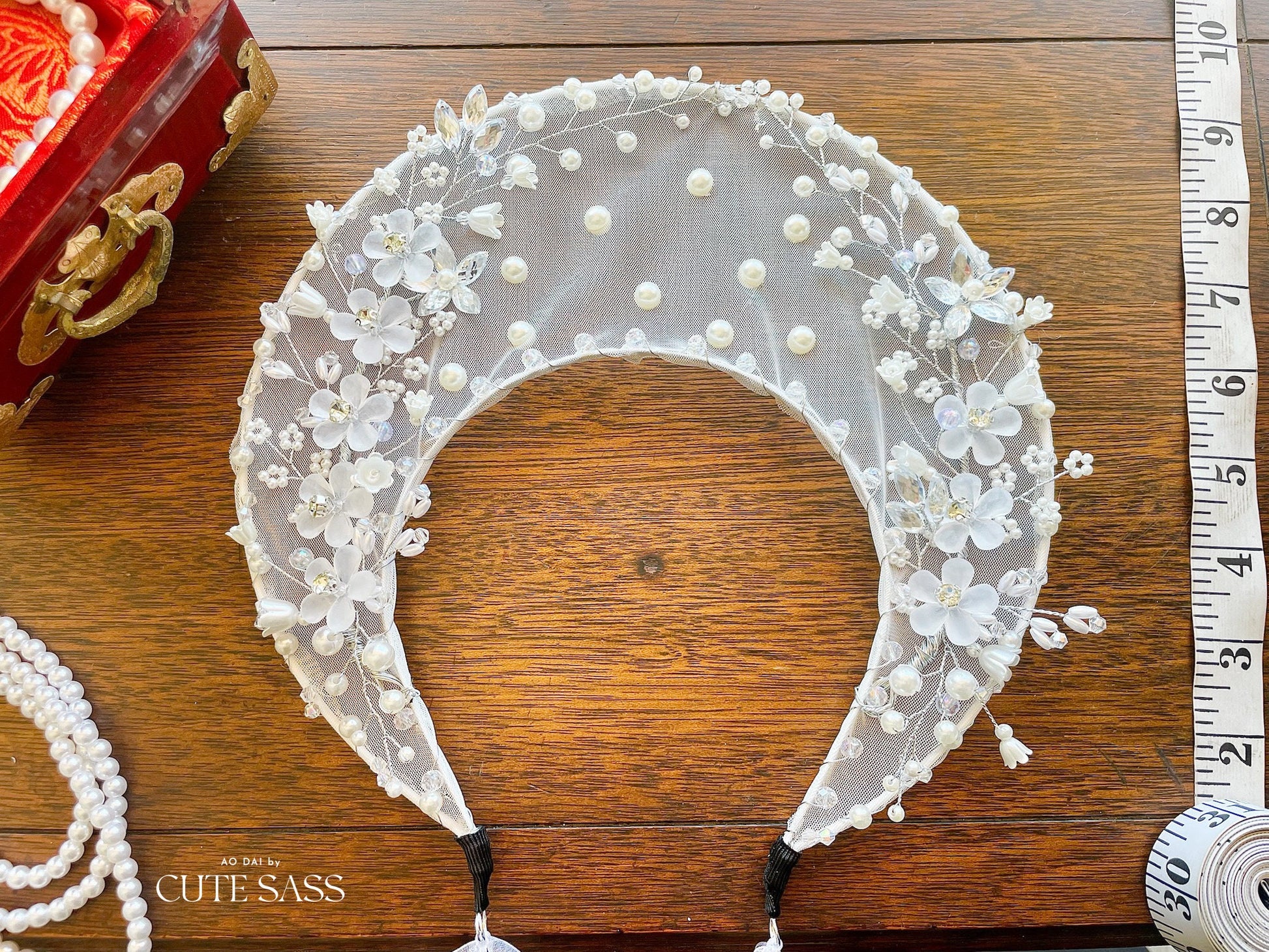 LUNA FLORA Pearl Blossom Foliage Head Piece #6 | Vietnamese Ao Dai Accessories | Wedding Ao Dai | Bridal Ao Dai| Tet Lunar New Year Headband