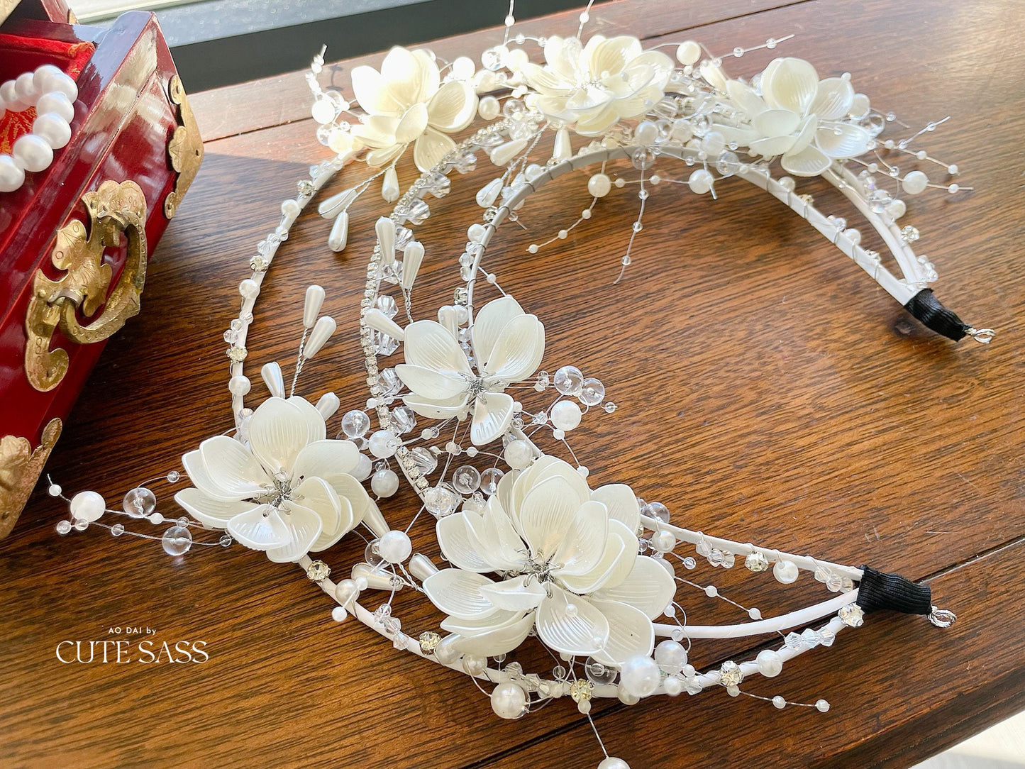 LUNA FLORA Lotus Pearl Head Piece #8 | Vietnamese Ao Dai Accessories | Wedding Ao Dai | Bridal Ao Dai| Tet Lunar New Year Headband