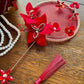 LUNA FLORA Red Jeweled Flowers Mini Fan #3| Ao Dai and Wedding Accessories | Golden Fan Accessory