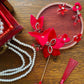 LUNA FLORA Red Jeweled Flowers Mini Fan #3| Ao Dai and Wedding Accessories | Golden Fan Accessory