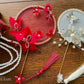 LUNA FLORA Red Jeweled Flowers Mini Fan #3| Ao Dai and Wedding Accessories | Golden Fan Accessory