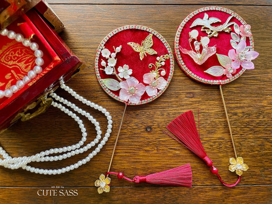 LUNA FLORA Red Velvet Garden Mini Fan Hac #2 #4| Ao Dai and Wedding Accessories | Gold Accessory Fan