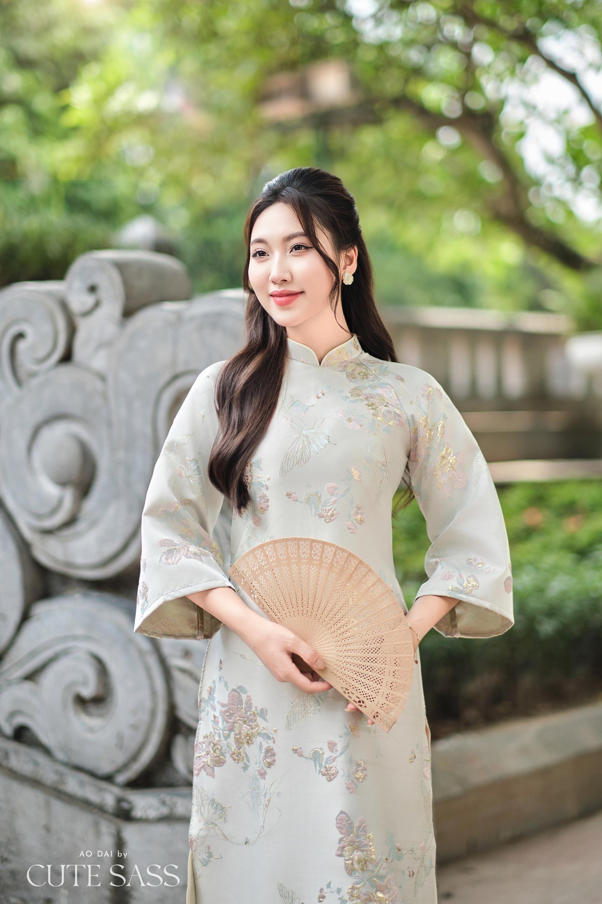 Cream and Gold Butterflies Garden Shifted Ao Dai Set 18D | Graduation Ao Dai by Cute Sass Cream and Gold Butterflies Garden Shifted Ao Dai Set 18D | Graduation Ao Dai by Cute Sass