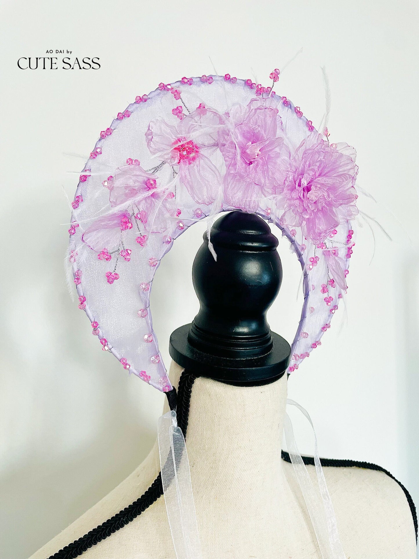 LUNA FLORA Lavender Peony Feather Head Piece #4| Vietnamese Ao Dai Accessories | Wedding Ao Dai | Bridal Ao Dai| Tet Lunar New Year Headband