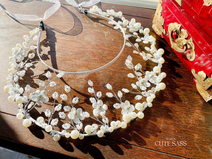 LUNA FLORA White Sakura Blossom Head Piece #5 | Vietnamese Ao Dai Accessories | Wedding Ao Dai | Bridal Ao Dai| Tet Lunar New Year Headband