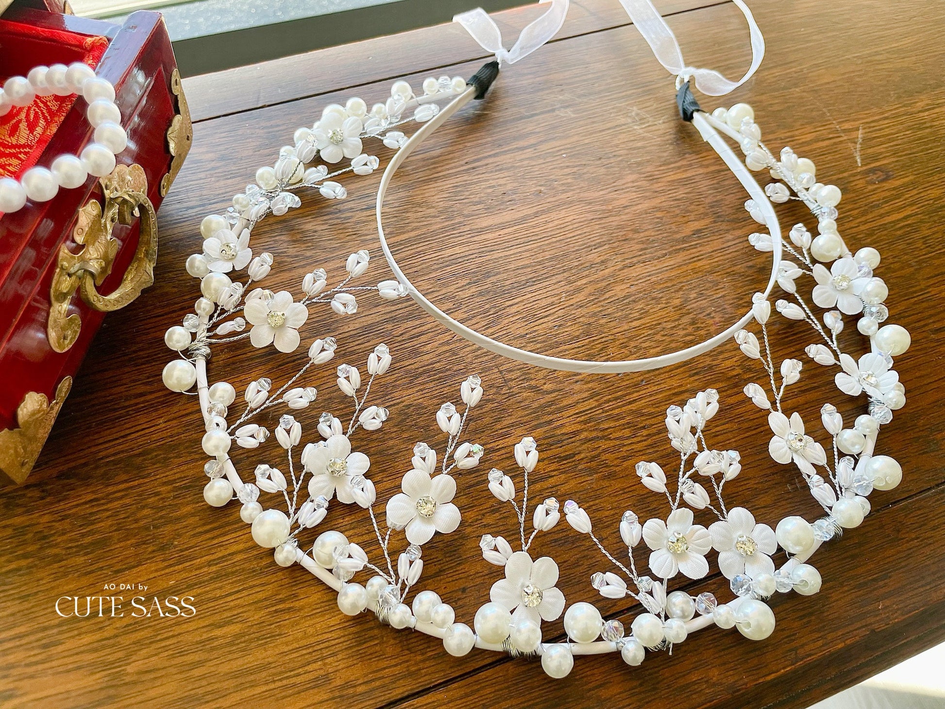 LUNA FLORA White Sakura Blossom Head Piece #5 | Vietnamese Ao Dai Accessories | Wedding Ao Dai | Bridal Ao Dai| Tet Lunar New Year Headband