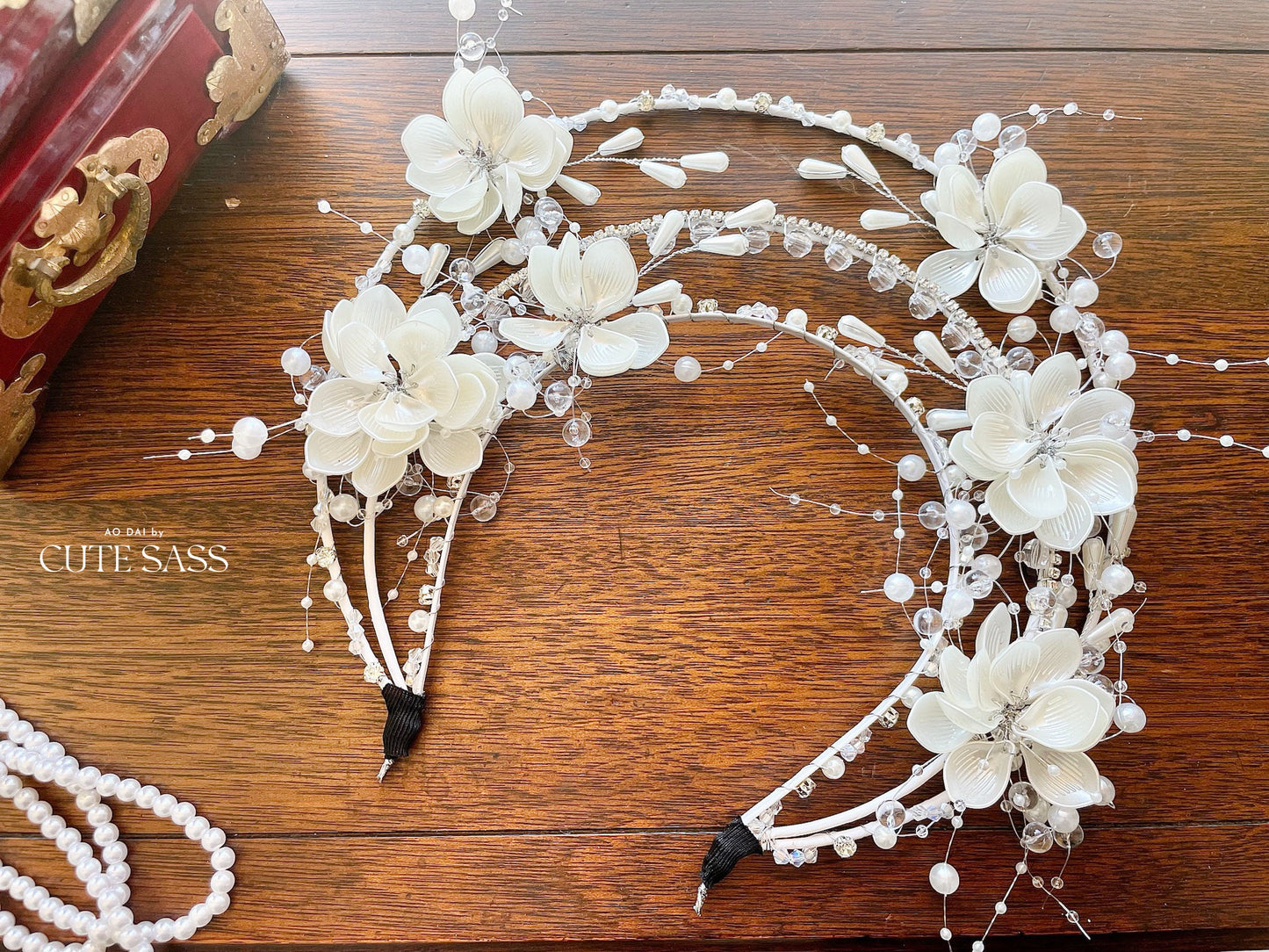 LUNA FLORA Lotus Pearl Head Piece #8 | Vietnamese Ao Dai Accessories | Wedding Ao Dai | Bridal Ao Dai| Tet Lunar New Year Headband