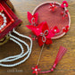 LUNA FLORA Red Jeweled Flowers Mini Fan #3| Ao Dai and Wedding Accessories | Golden Fan Accessory