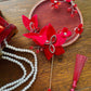 LUNA FLORA Red Jeweled Flowers Mini Fan #3| Ao Dai and Wedding Accessories | Golden Fan Accessory