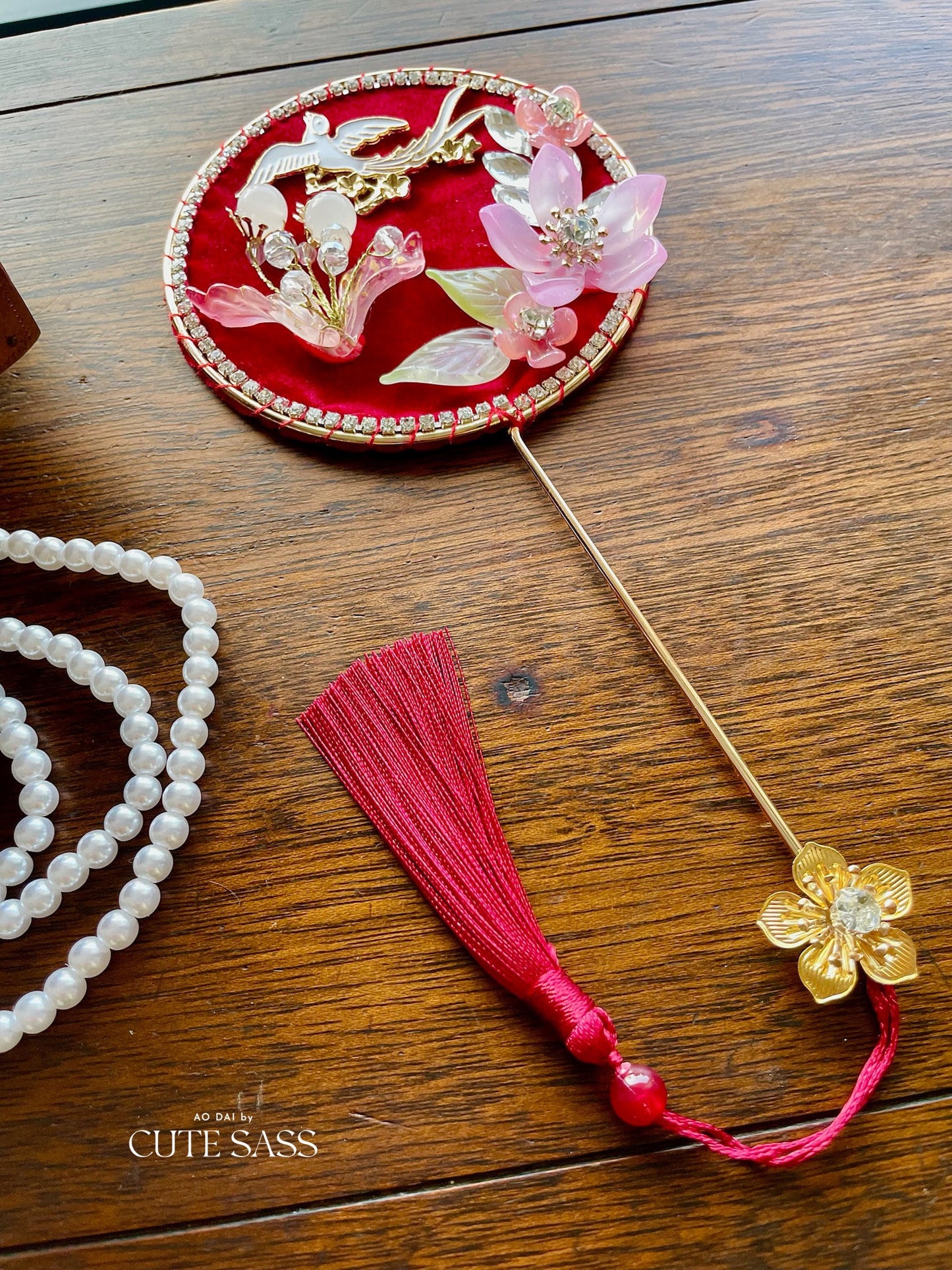 LUNA FLORA Red Velvet Garden Mini Fan Hac #2 #4| Ao Dai and Wedding Accessories | Gold Accessory Fan