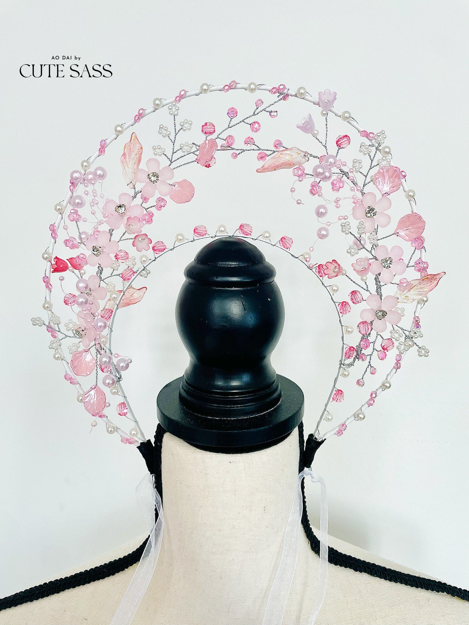 LUNA FLORA Pink Sakura Garden Head Piece #3 | Vietnamese Ao Dai Accessories | Wedding Ao Dai | Bridal Ao Dai| Tet Lunar New Year Headband