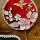 LUNA FLORA Red Velvet Garden Mini Fan Hac #2 #4| Ao Dai and Wedding Accessories | Gold Accessory Fan