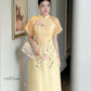 Yellow Short Sleeves 3D Branches Ao Dai Set 26C| Pre-made Modernized Vietnamese Ao Dai | Ao Dai Viet Nam | Lunar New Year | Ao Dai Cach Tan