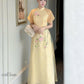 Yellow Short Sleeves 3D Branches Ao Dai Set 26C| Pre-made Modernized Vietnamese Ao Dai | Ao Dai Viet Nam | Lunar New Year | Ao Dai Cach Tan