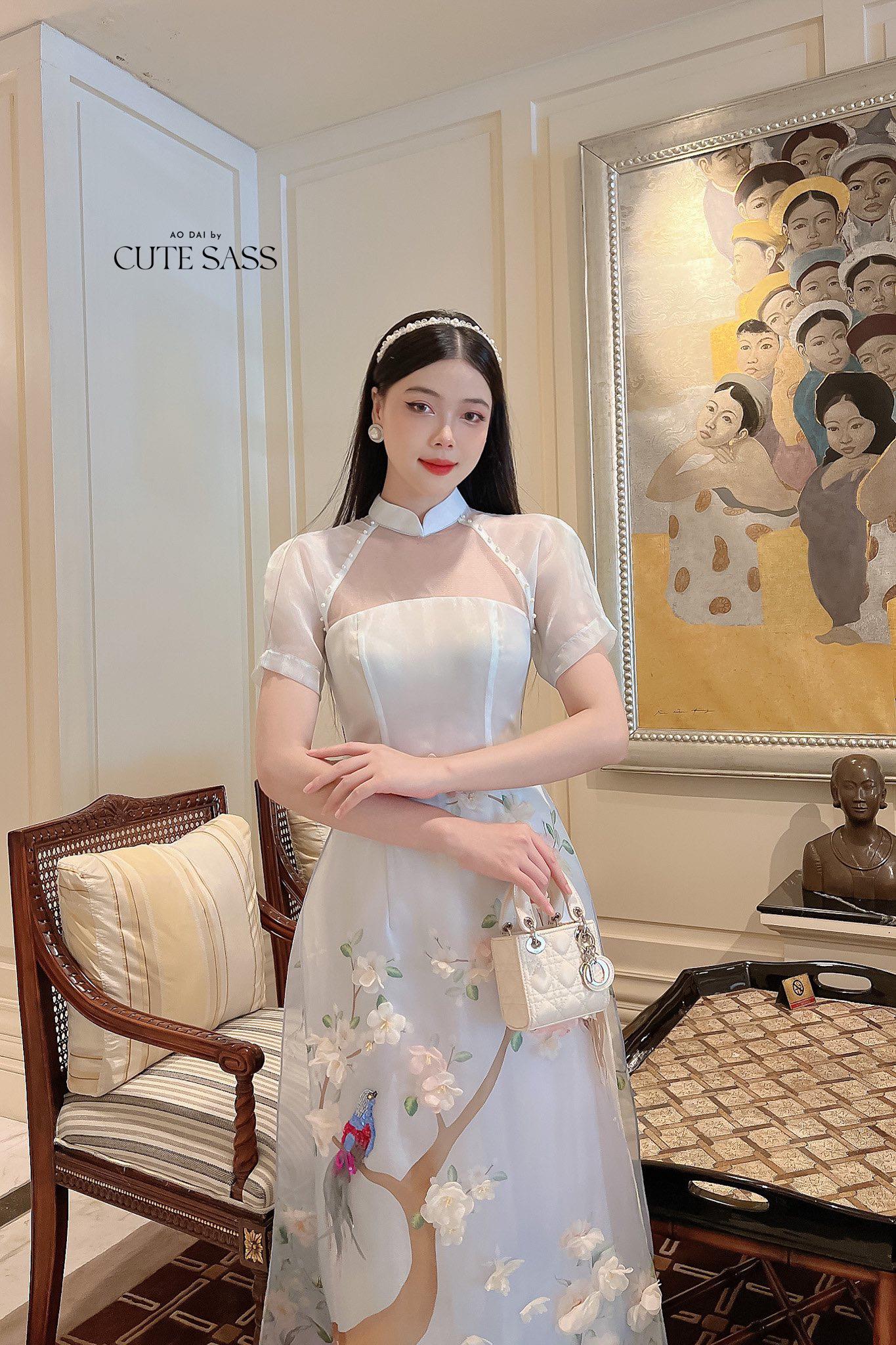 Light Blue Cut Out Ao Dai Set