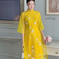 Yellow Mai 3D Branches Ao Dai Set | Pre-made Modernized Vietnamese Ao Dai| Women Ao Dai with Pants| Lunar New Year| Ao Dai Cach Tan