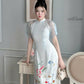 Light Blue Short Sleeves Flower Garden Field Ao Dai Set