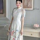 Light Blue Short Sleeves Flower Garden Field Ao Dai Set