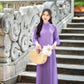 Purple Chiffon Pearl Bows Ao Dai Top Set with Lime Gam Pants| Pre-made Modernized Viet Ao Dai| Pastel Ao Dai | Lunar New Year|40D