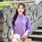 Purple Chiffon Pearl Bows Ao Dai Top Set with Lime Gam Pants| Pre-made Modernized Viet Ao Dai| Pastel Ao Dai | Lunar New Year|40D