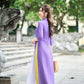 Purple Chiffon Pearl Bows Ao Dai Top Set with Lime Gam Pants| Pre-made Modernized Viet Ao Dai| Pastel Ao Dai | Lunar New Year|40D